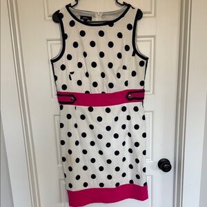 AGB Black and White Polka Dot Mini Dress with Pink Accents